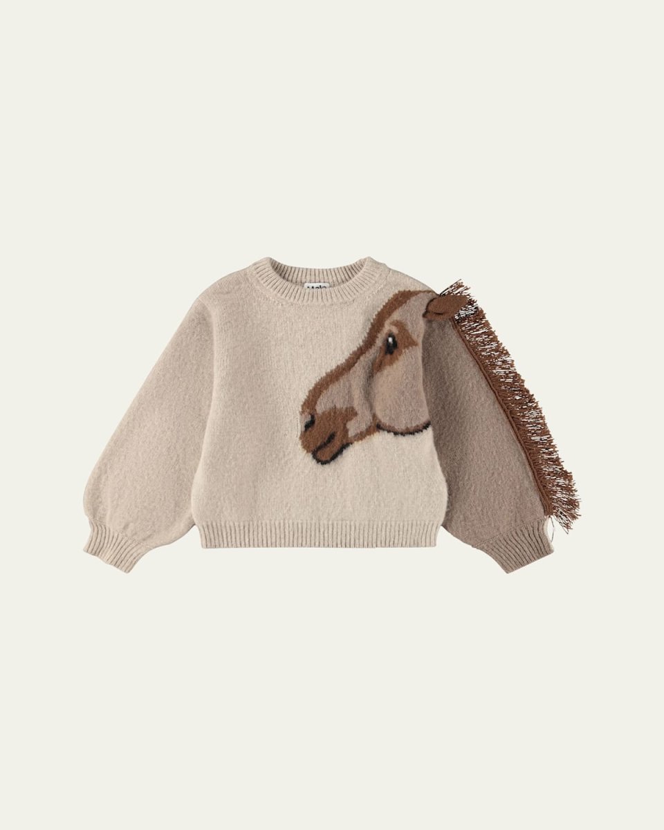 Girl's Gisela Wool Horse Fringe Sweater, Size 0M-12